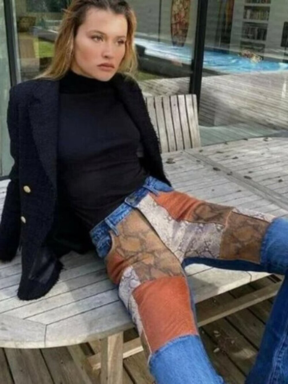 FRAME Le Mini Boot Cut Patchwork Snake Skin Jeans